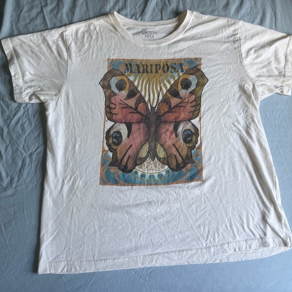 Mighty Fine Tops - Mighty Fine White Tee with Multicolor Butterfly Print